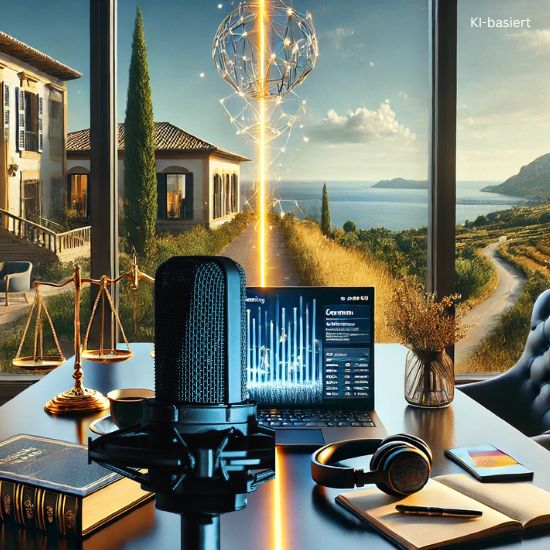 Laptop im Vordergrund, Landschaft im Hintergrund