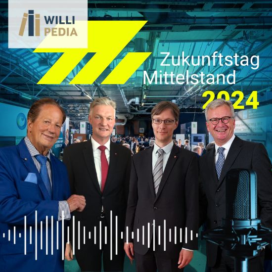 Hans-Josef Döllgen, Dr. Holger Bingmann, Dr. Hans-Jürgen Tölz, Reinhold von Ungern-Sternberg vor einer Messehalle