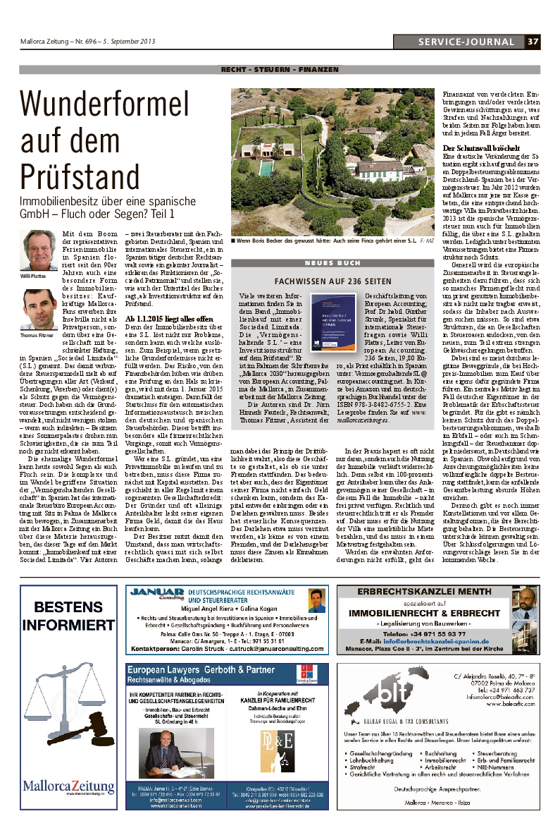 Mallorca Zeitung Nr. 696 - 5. September 2013: "Wunderformel auf dem Prüfstand." Mit Willi Plattes und Thomas Fitzner