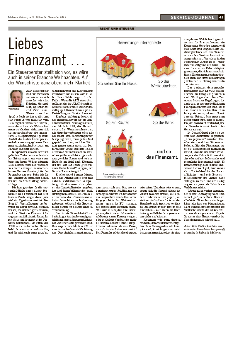 Mallorca Zeitung Nr. 816 - 24. Dezember 2015: "Liebes Finanzamt... ."