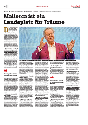 Mallorca Magazin; Oktober/2023: „Mallorca ist ein Landeplatz für Träume."