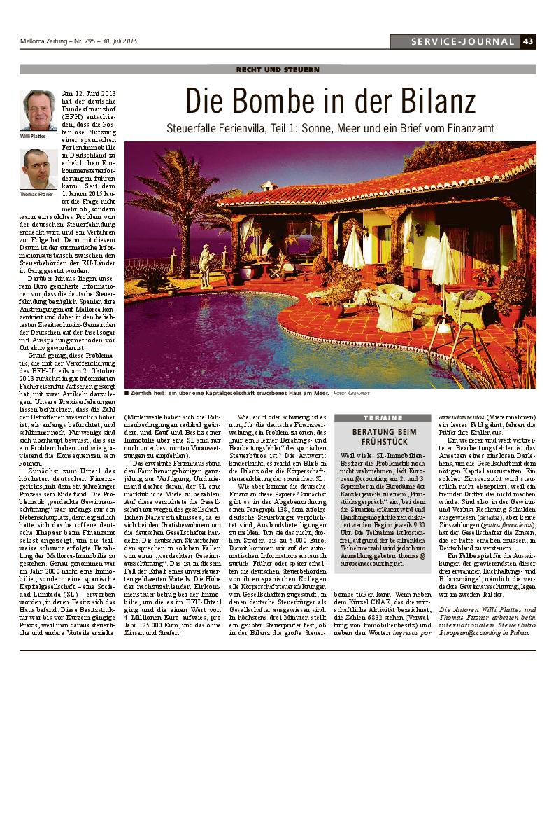 Mallorca Zeitung Nr. 795 - 30. Juli 2015: "Die Bombe in der Bilanz."