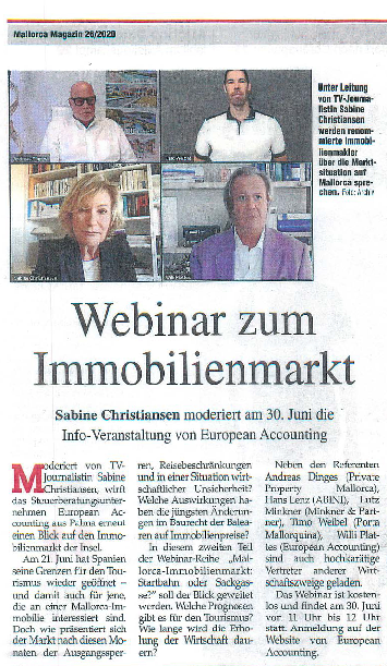 Mallorca Magazin 26/2020; "Webinar zum Immobilienmarkt"; So wird das Ferienhaus besteuert Mallorca Magazin - Fachantworten zu häufigen Fragen  06. August 2020