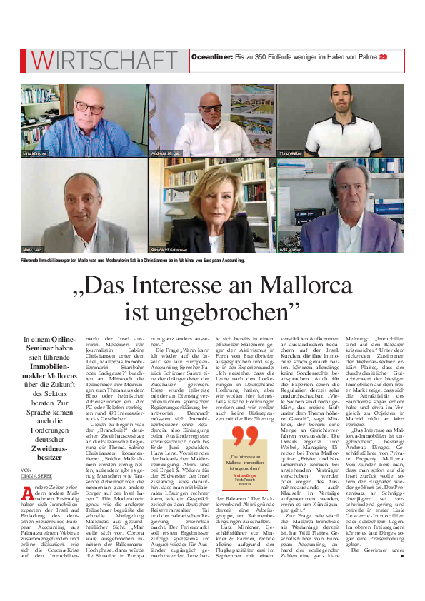 Zeitungsausschnitt Titel Das Interesse an Mallorca in ungebrochen
