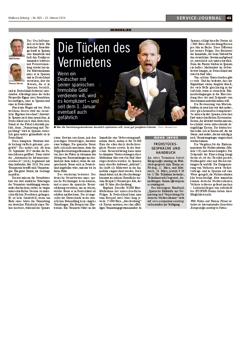 Mallorca Zeitung Nr. 825 - 25. Februar 2016: "Die Tücken des Vermietens."