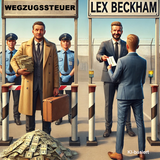 Illustration Lex Beckham zur Vermeidung der Wegzugssteuer