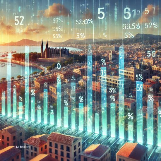 Zahlenkolonnen und Finanzdaten mit einer mediterranen Kulisse