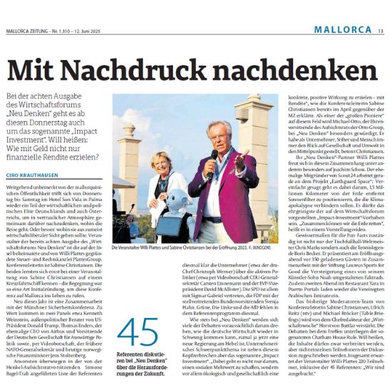 Aussicht Vorbericht zum Wirtschaftsforum NEU DENKEN 2025 in der Mallorca Zeitung