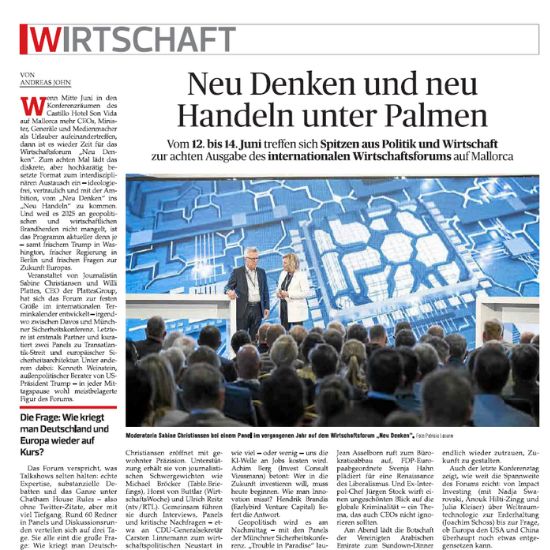 Screenshot Vorbericht NEU DENKEN 2025 im Mallorca Magazin