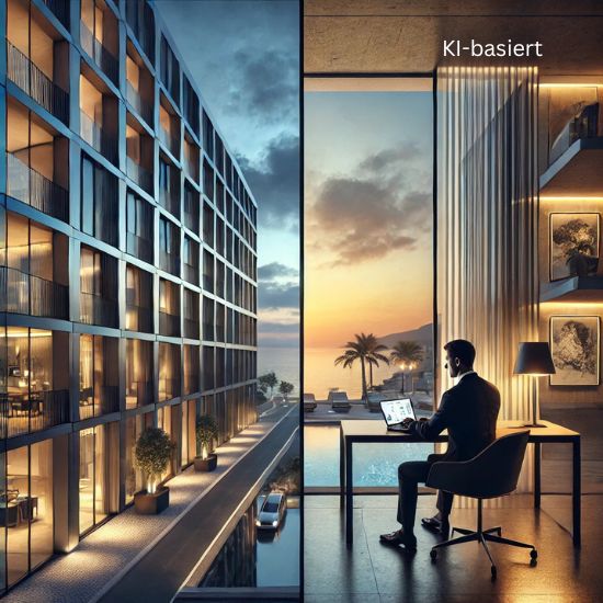 KI-Illustration Betriebsstätte und Geschäftsführer im Home Office