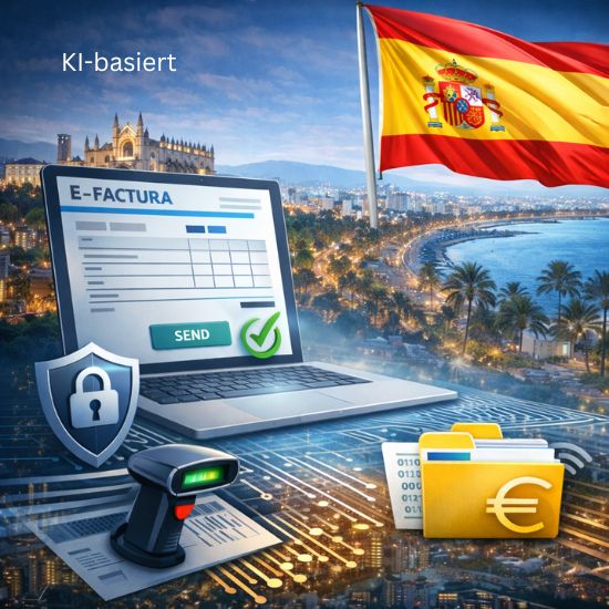 KI-Illustration zur Umsetzung der E-Rechnung in Spanien