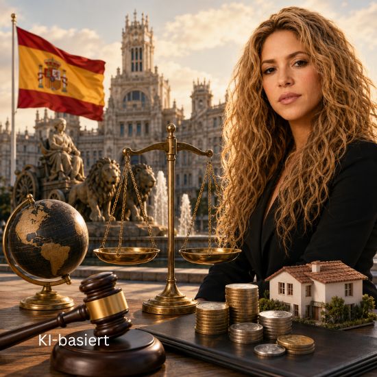 KI-Illustration mit Shakira und Gerichtsgebäude