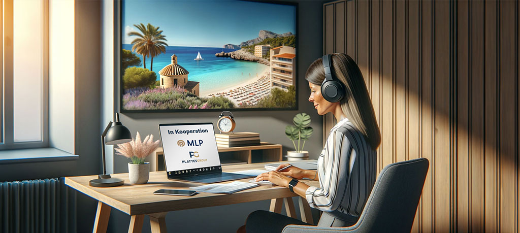 Foto Frau mit Kopfhörer am Laptop