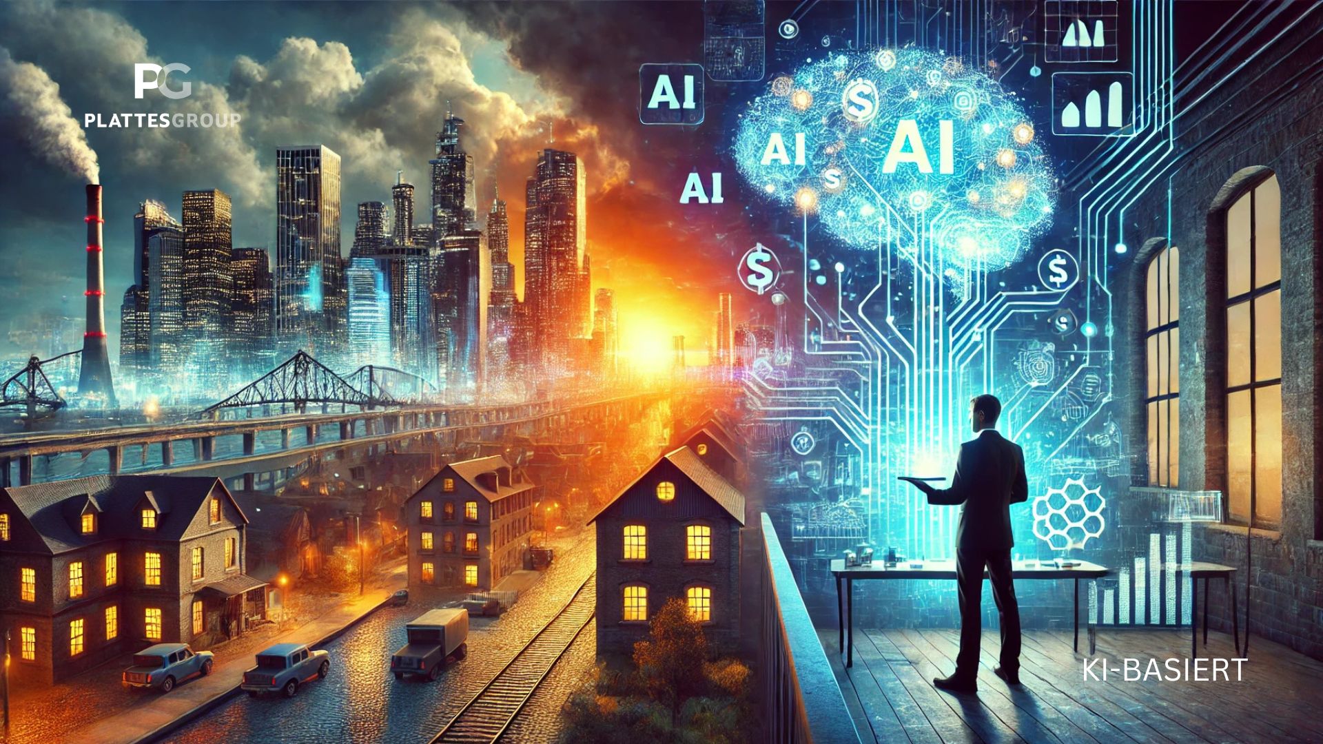 KI-Illustration einer Zeitenwenden: KI und Industrie