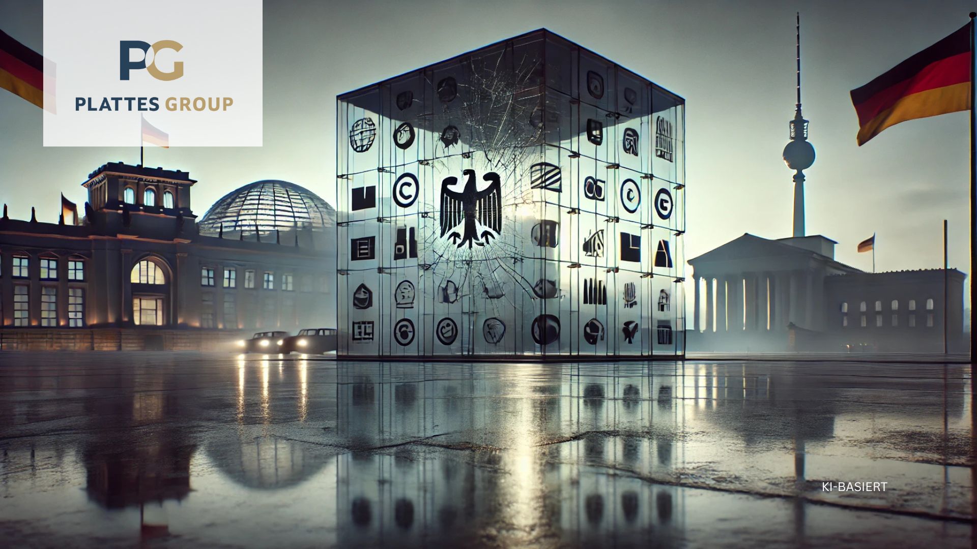 KI-Illustration: Gläserner Würfel in Berlin