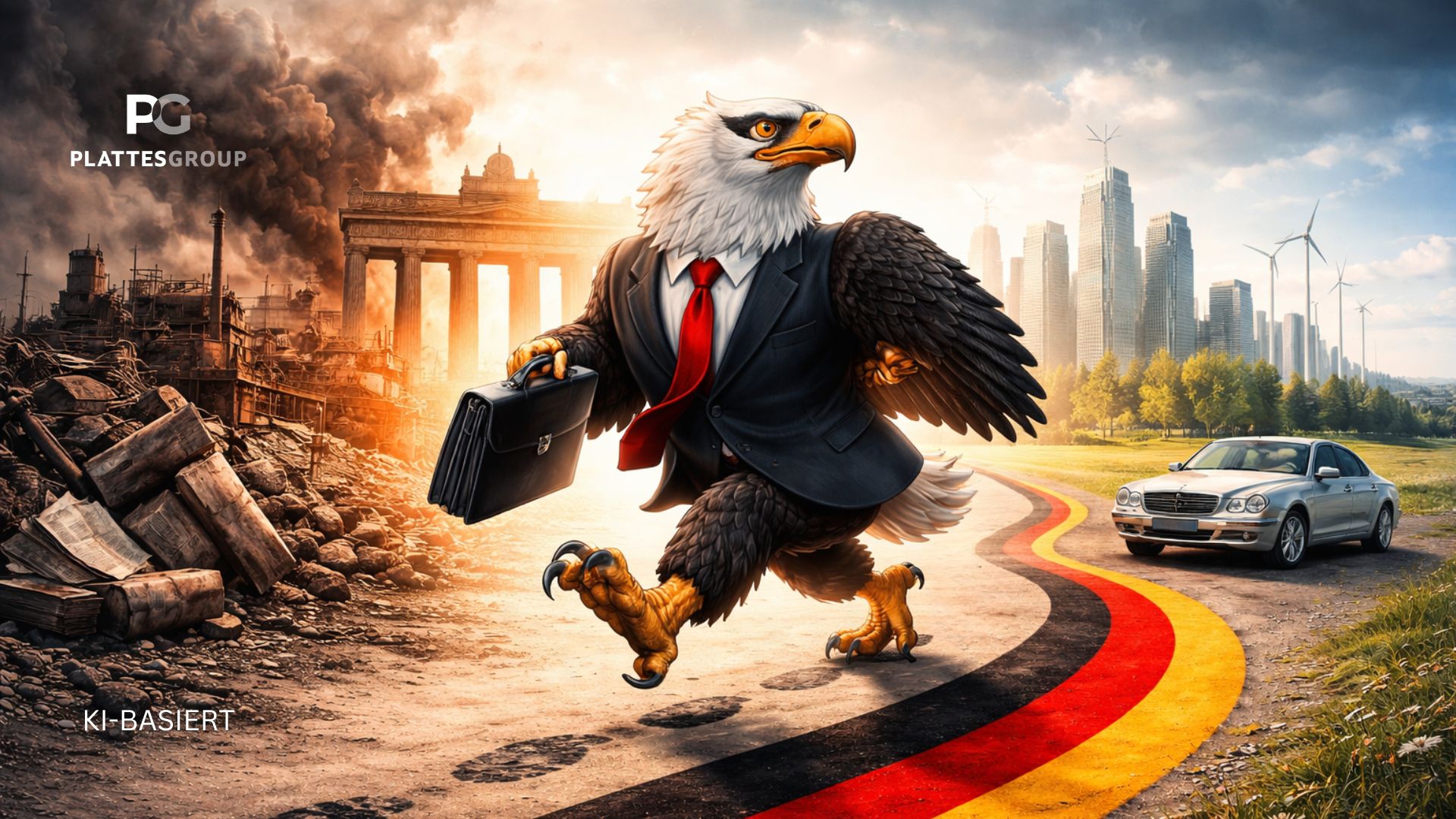 KI-Illustration rückwärtslaufender deutscher Adler