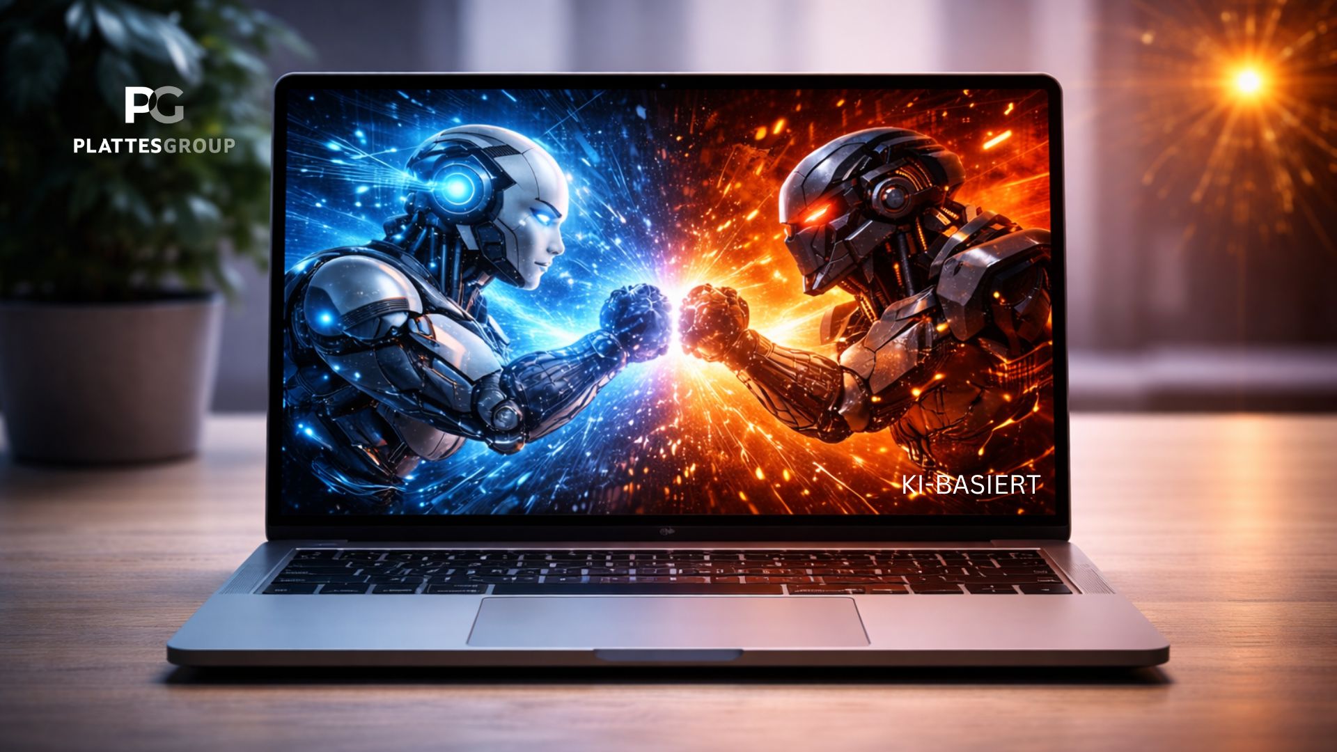 KI-Illustration KI gegen KI auf Laptop